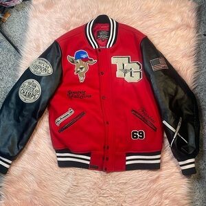 TOP GUN MEN'S GOAT‎ BLACK/RED VARSITY JACKET SIZE 2X
